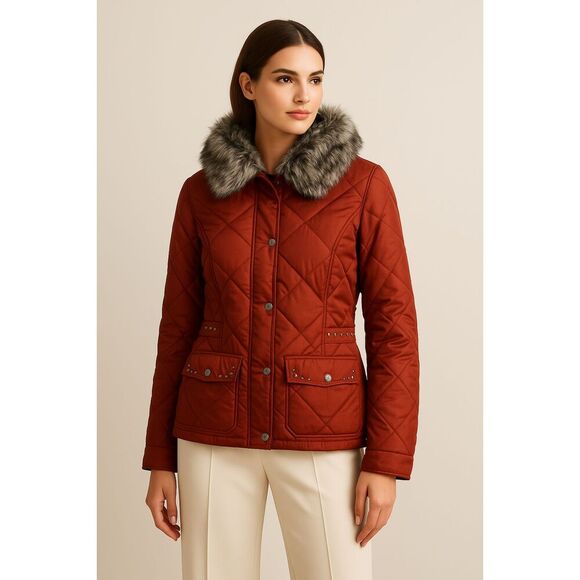 Ariat | Quilted Faux Fur Collar Puffer Coat Red Size M | NWOT - Picture 1 of 11